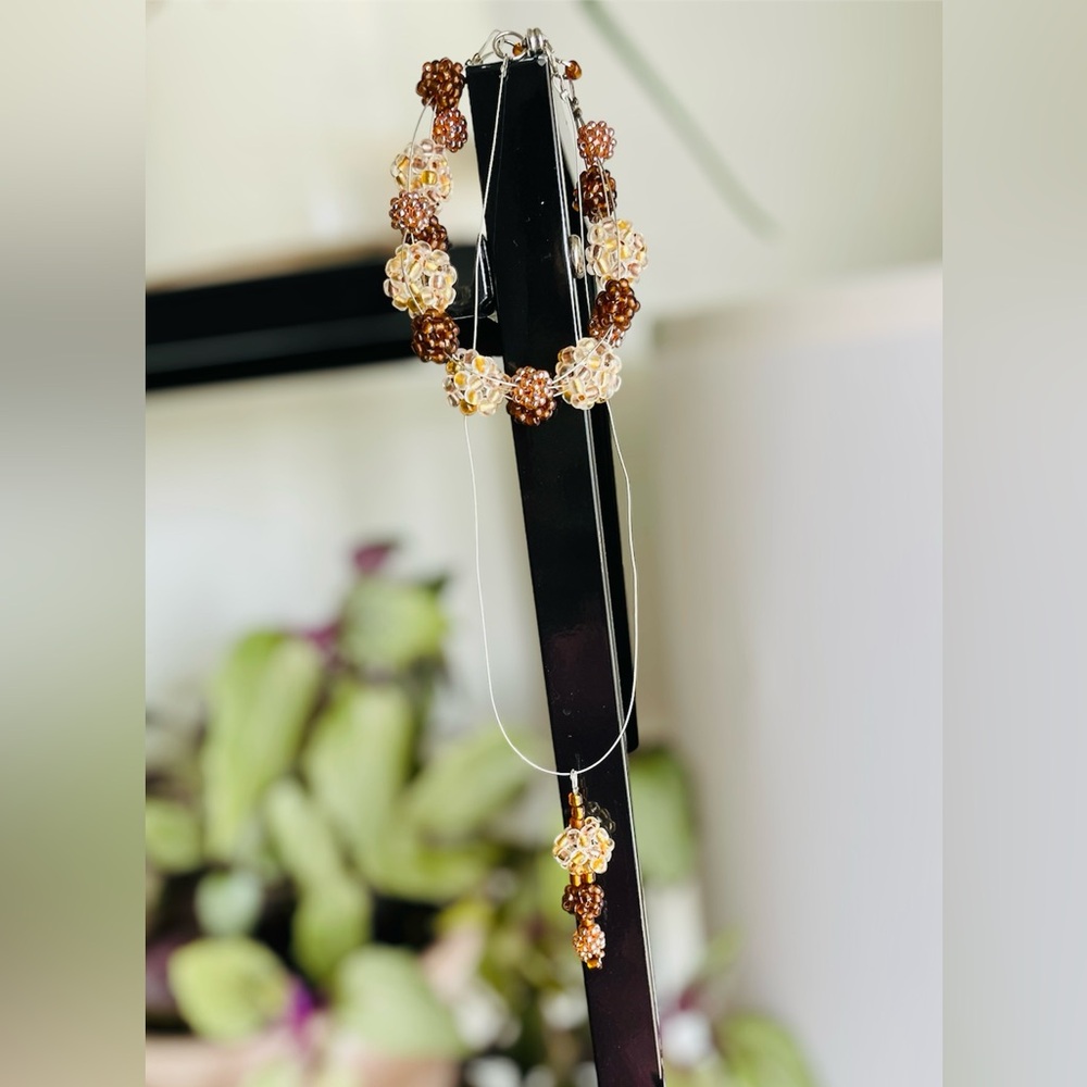 Beaded Illusion Necklace and Bracelet Set hand strung Stacked / Cluster Beads